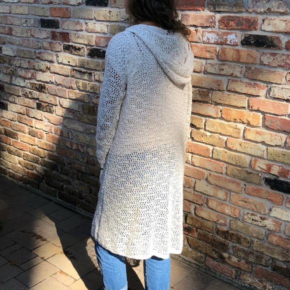 Cynthia Rowley Long Sweater Open Knit Beige Cardigan w/hood One Size - Picture 8 of 8